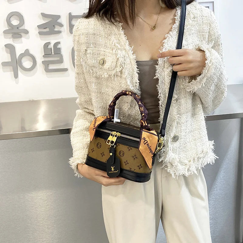Brand Designer Women's Printed Box Bag Handbags Ladies Retro Patchwork Handbags Wild Portable Shoulder Corssbody Cosmetic Bag