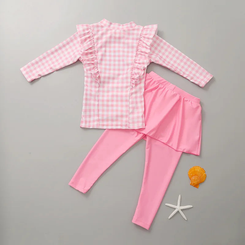 2026 New Two Piece Kids Bathing Suit Swimwear Durable Kids Long Sleeve Swimsuit Girls Skirted Swimwear for Girls