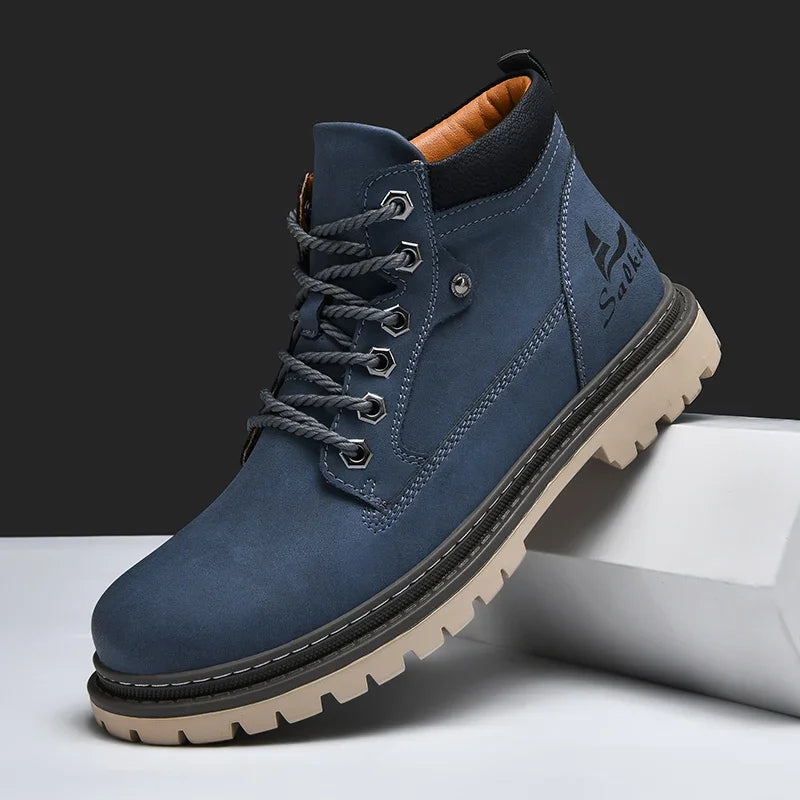 Handmade Men's Boots Outdoor Hiking Boots Lace Up Ankle Boots Autumn Leather Boot High Top Non-slip Men Shoes Botas Para Hombre