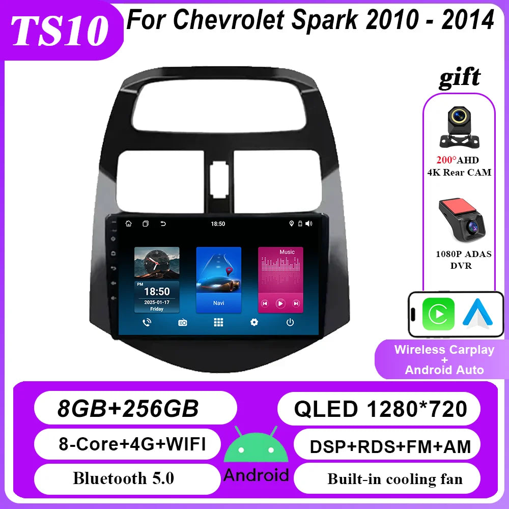 Android Car DVD Radio Stereo For Chevrolet Spark 2010 2011 2012 2013 2014 Auto Multimidia Player GPS Navigation 4G Carplay 2DIN