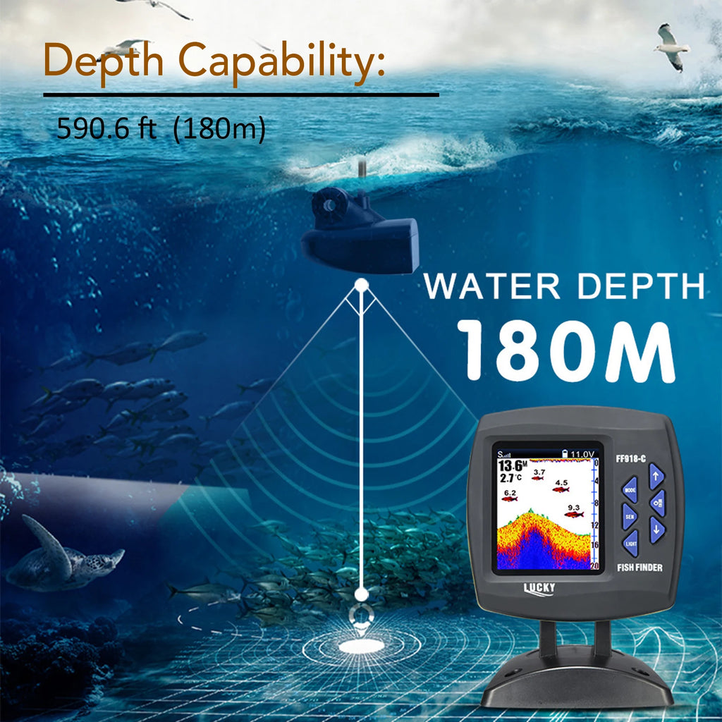 Fish Finder Wired Transducer Sensor Fishfinder 45-Degree Underwater Fishing Camera Waterproof Monitor LCD Fishfind Fish Detector