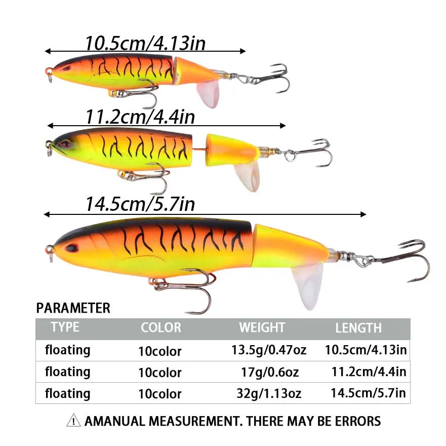 1Pc Fishing Lures Whopper Popper Topwater Artificial Bait Hard Rotating Tail Fishing Tackle