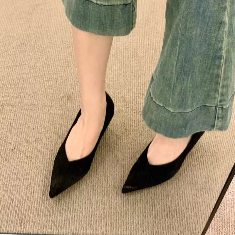 High Heeled Single Shoes Women's 2026 Spring and  Autumn New Wedge Temperament Pointed Toe Single Shoes