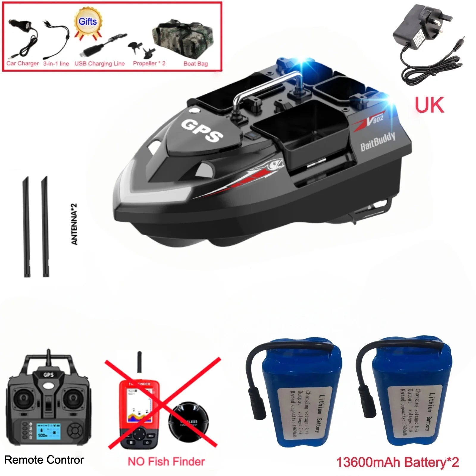 GPS Positioning 160 Positioning Points Fishing Boat Rc Bait Boat 4 Hoppers Waterproof 3KG Load 500M 15KM/H GPS One Click Return