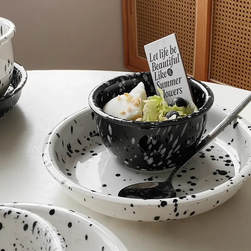 Modern Ceramic Plate Set Creative Splashing Ink Decor Breakfast Bread Plates Afternoon Tea Desktop Dessert Dish Kitchen Cutlery