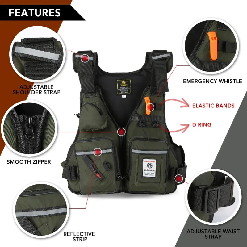 ZWICKE Professional Angling Lifejacket BuoyancyVest Multi-Pocket with Bottle Holder for Kayaking, Boating and Other Water Sports