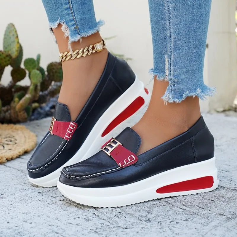 2026 New Women Vulcanized Shoes Round Toe Sneakers Outdoor Female Casual Shoes Platform Walking Women Shoes Slip-on Flat Shoe