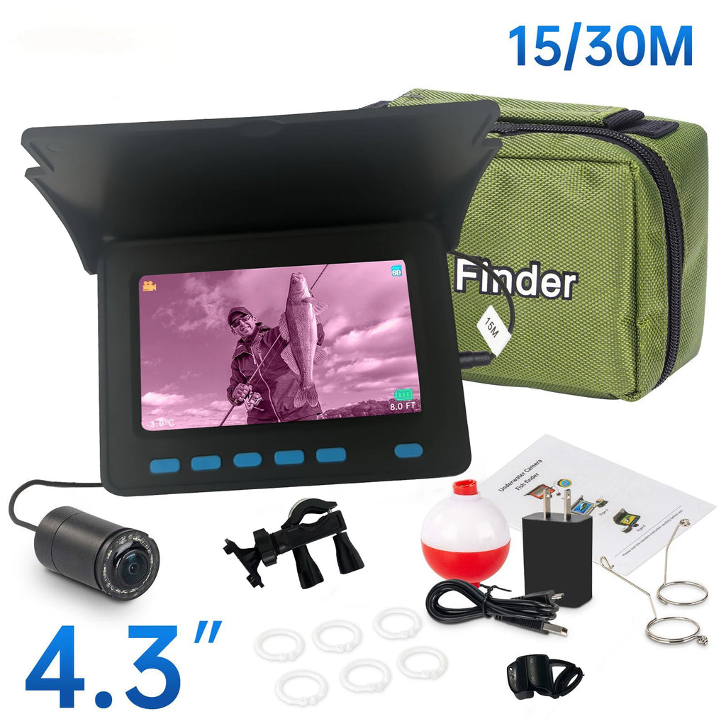 15m 4.3 Inch Visual Fish Finder Underwater IR Night Vision Fishing Camera With Depth Temperature Display