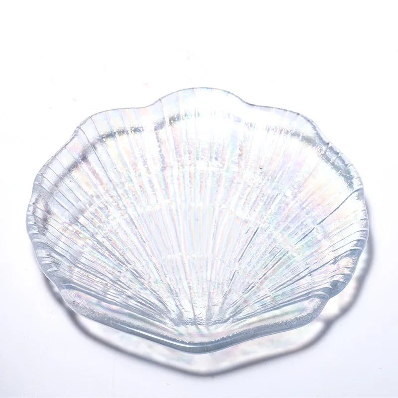 Creative Colorful Glass Plate Ocean Shell Fruit Plate European Style Tray Dessert Cake Plates Desktop Room Decor Table Ornament