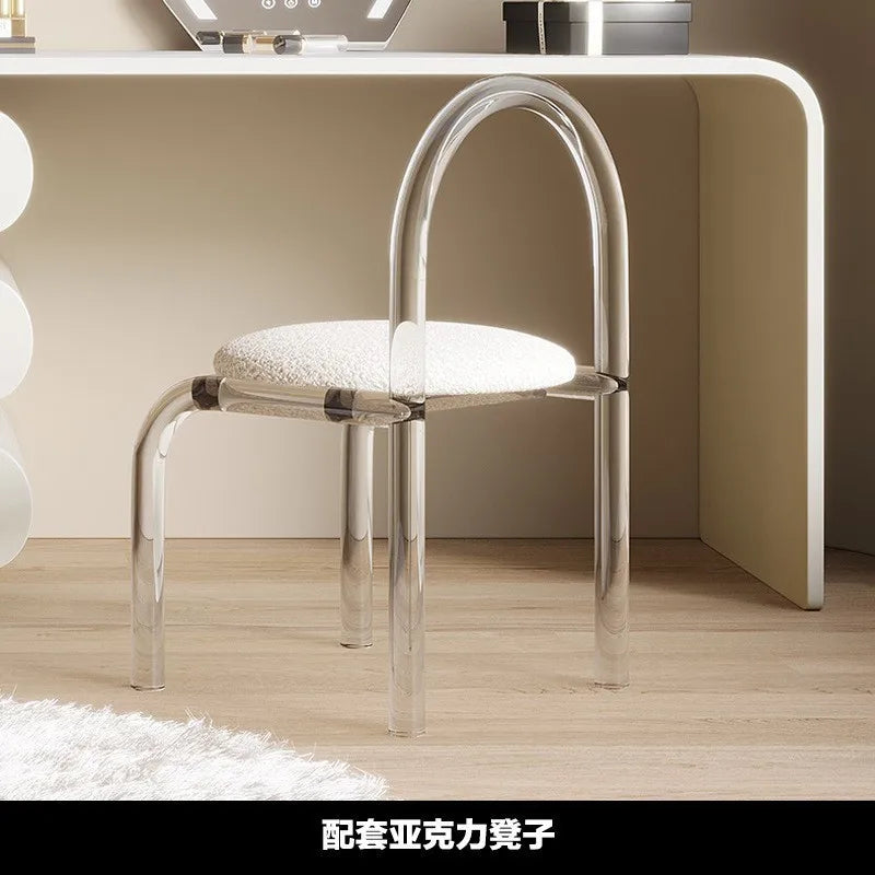 Modern Vanity Desk Dressing Vanity Table with Smart LED Mirror Luxury Makeup Set Includes Expandable Side Cabinet with 6 Drawer