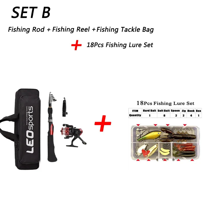 Fishing Rod Full Kits 1.6M Telescopic Sea and Spinning Reel Baits Lure Tackle Travel Fishing Gear Accessories Bag 6 Optional Set