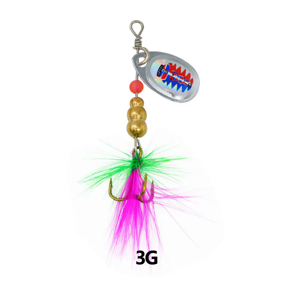 1Pcs 3G 3.5G 4.5G Spinner Lures Rotating Spinners Spoon Hard Bait Pike Metal With Treble Hooks Fishing Lure Pesca Tackle