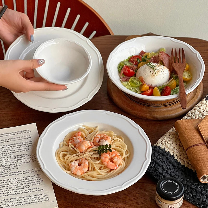 Ins Style White Ceramic Dinner Plates Household Versatile Bread Plate Exquisite Restaurant Serving Disc Nordic Dessert Tableware