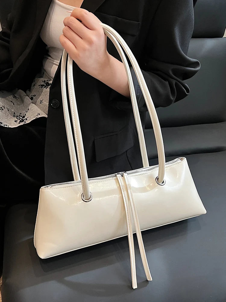 New Women Red Shoulder Bag Korean Version Simple Solid PU Leather Underarm Bags 2025 Elegant Female Dating Handbags