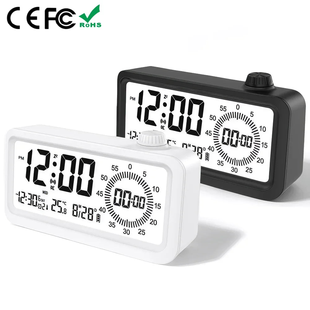 Alarm Clock with 3 Alarms, Night Light, Visual Timer, Digital Clock for Children Students, Desk Clock with Gift Box for Bedroom