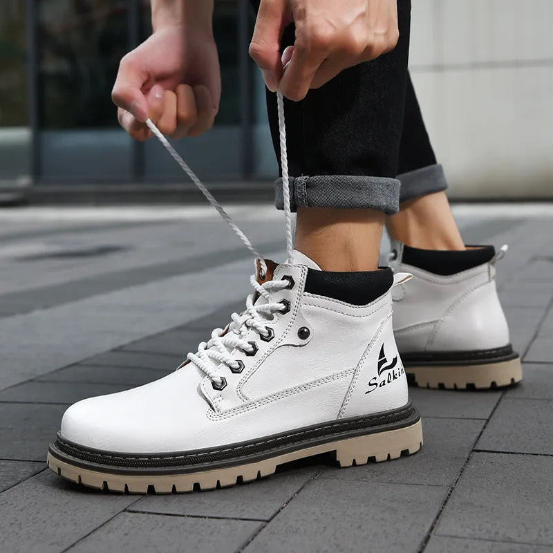 Handmade Men's Boots Outdoor Hiking Boots Lace Up Ankle Boots Autumn Leather Boot High Top Non-slip Men Shoes Botas Para Hombre