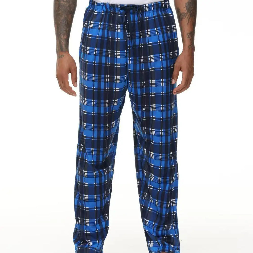 Good-Looking Men's Pajama Pants for Spring, Autumn, and Summer, Thin Long Pants, Plus Size, Loose Plaid Home Pants for Middle-Aged Dads