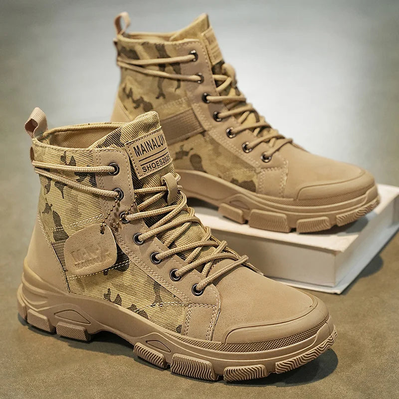 1 pair of men's casual lightweight outdoor hiking boots - short lace up boots with camouflage pattern, durable, suitable for hik