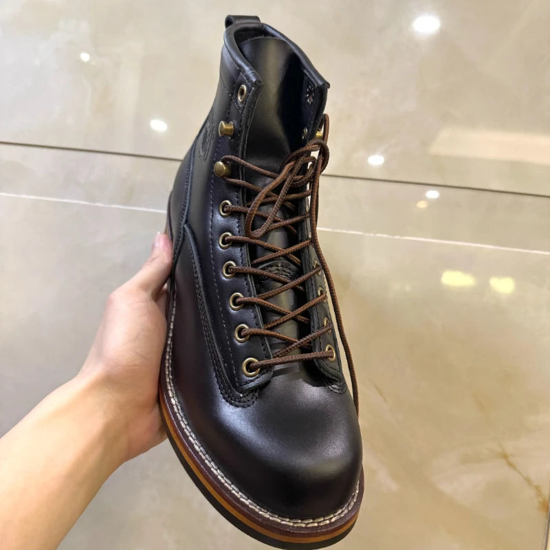 Men's Trekking Boot Vintage Motorcycle Boots Casual Men Ankle Boots Cowhide Leather Shoes  Men's Trekking Boot botas para moto