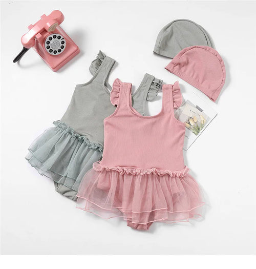2026 Girls Kids Swimsuit with Cap Swimwear One Pieces Beach Bathing Suit Kids Girl Bikinis Bodysuit Summer