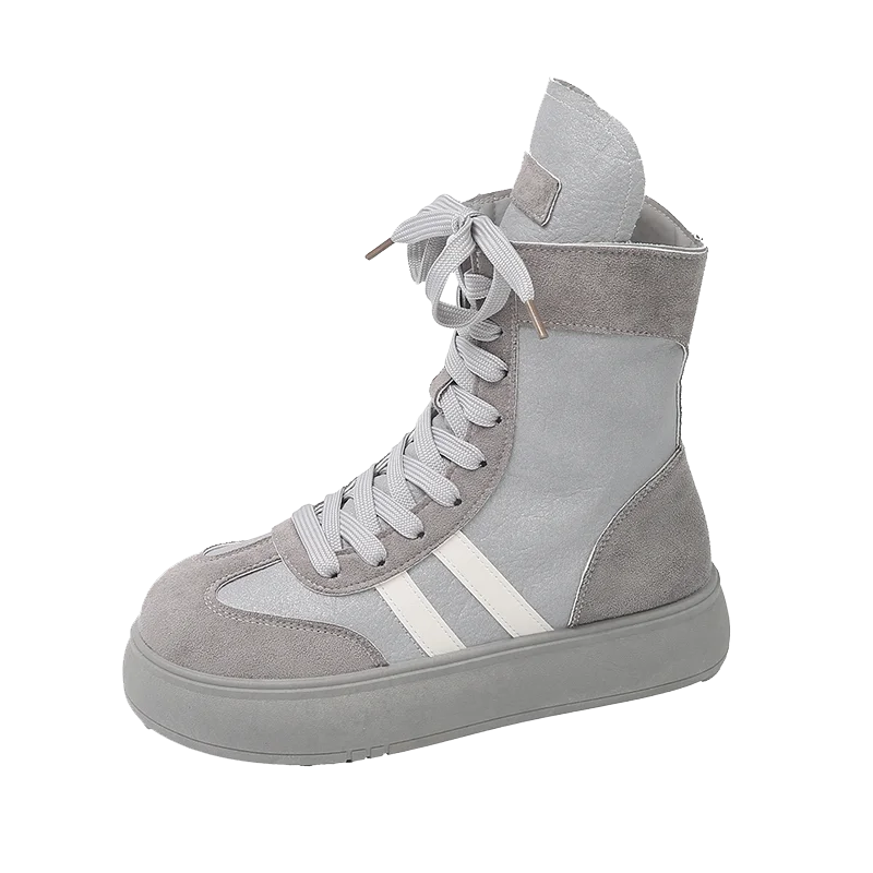 Sports and Leisure Shoes for Women Fashionable High Top Shoes Flat Bottomed Lightweight and Comfortable Work Boots