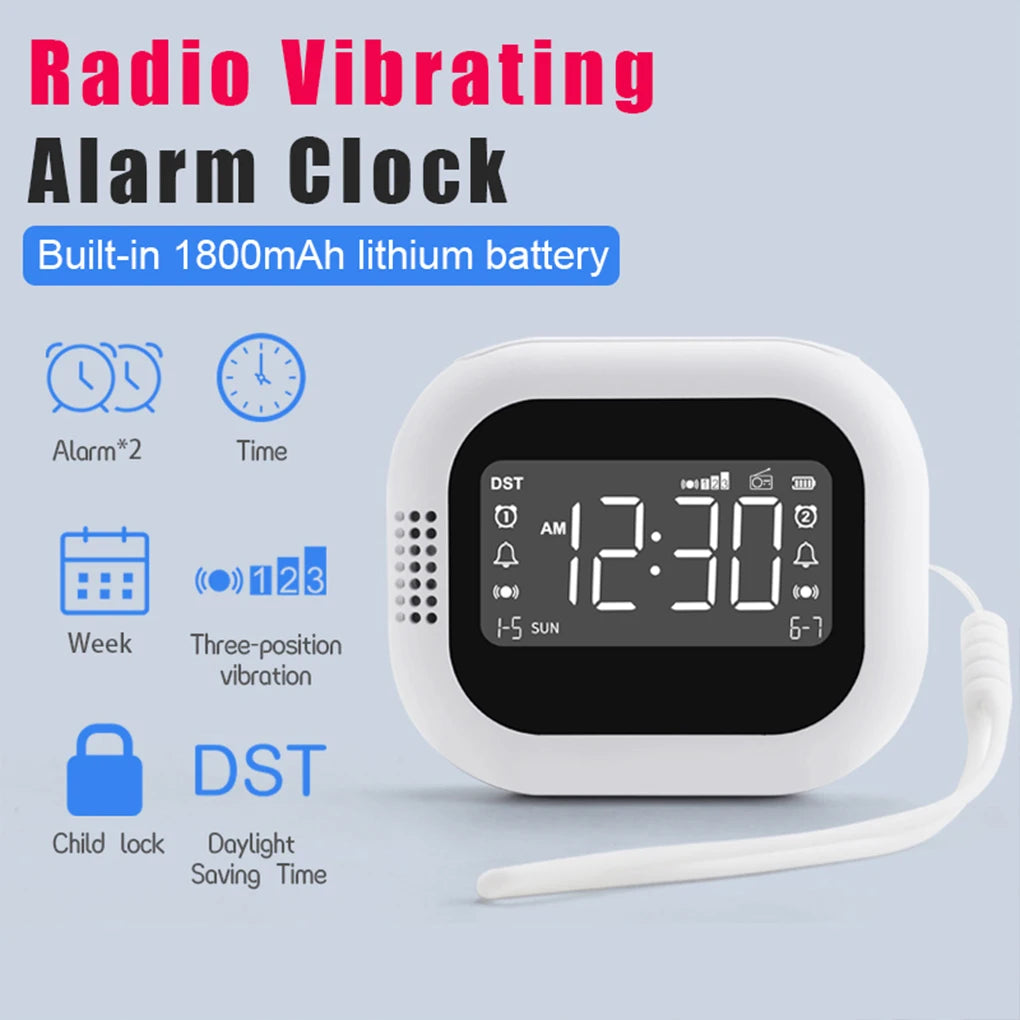Vibrating Digital Dual Alarm  Built-in Radio Function Portable Mini Clock Three Alarm Modes Charging Alarm Clock For Elderly