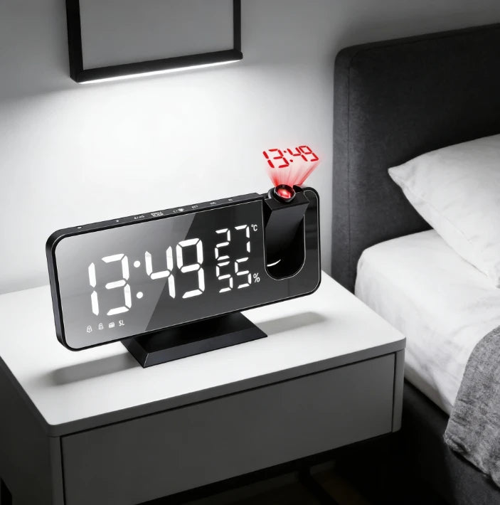 Radio LED Digital Smart Alarm Clock Watch Table Electronic Desktop Clocks USB Wake Up Clock with 180° Time Projector Snooze
