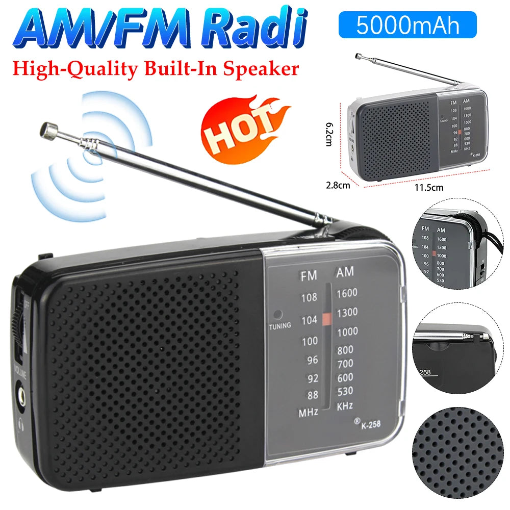Portable AM/FM Radio with Speaker Mini Transistor Radio with Strap Battery Powered Radio Telescopic Antenna for Running Cycling