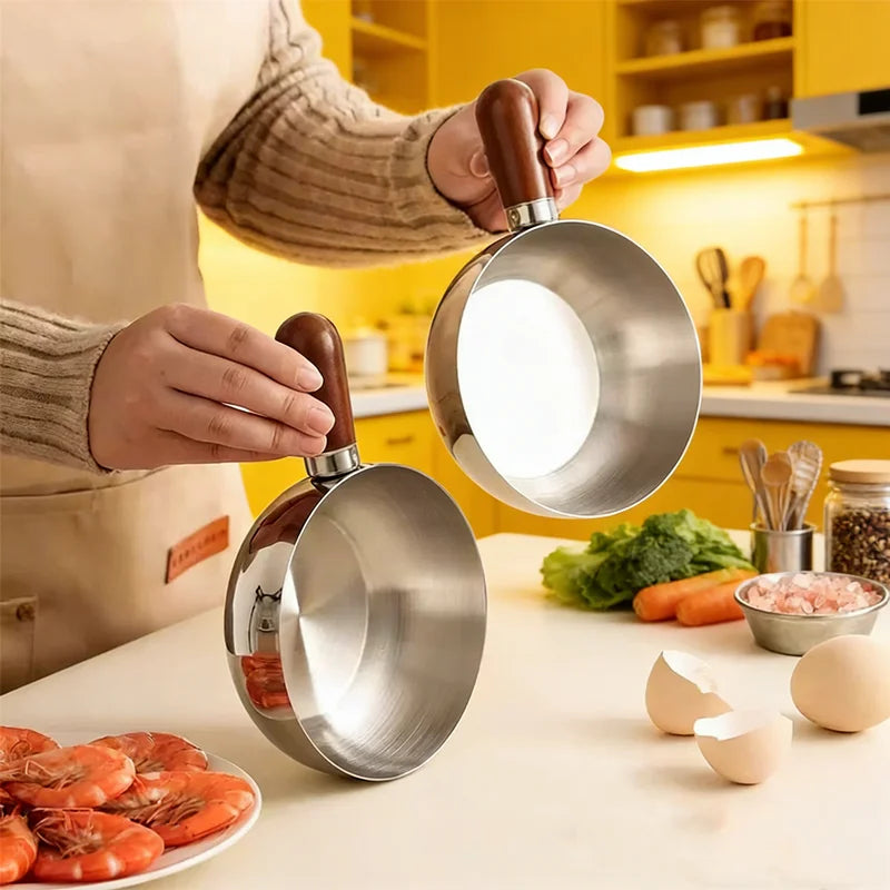 Breakfast & More Cooking Pot - Small Stainless Steel Saucepan with Wooden Handle, Ideal for Frying Eggs, Warming Milk or Oatmeal