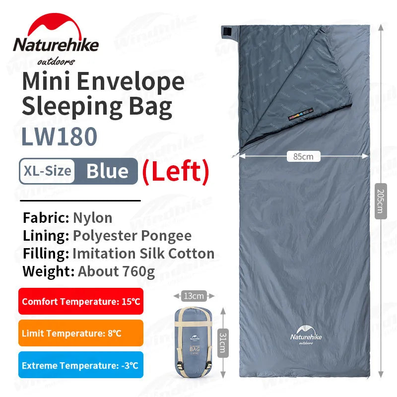 Naturehike LW180 Camping Sleeping Bag Ultralight Spring Summer Cotton Sleeping Bag for Single Couple Tourist Hiking Waterproof