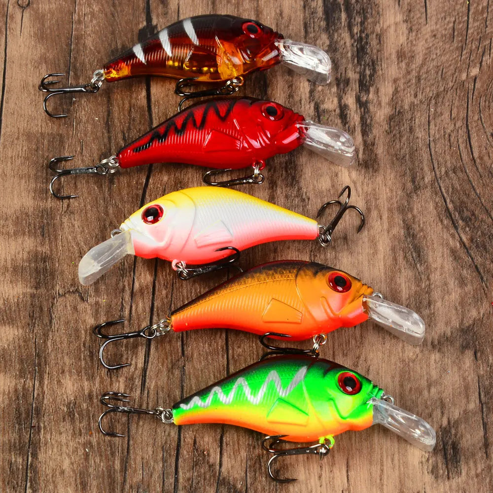5pcs Crankbaits Bait Fishing Lure Floating Wobbler Crank Jerkbait Bass Swimbait Treble Hooks Swim Hard