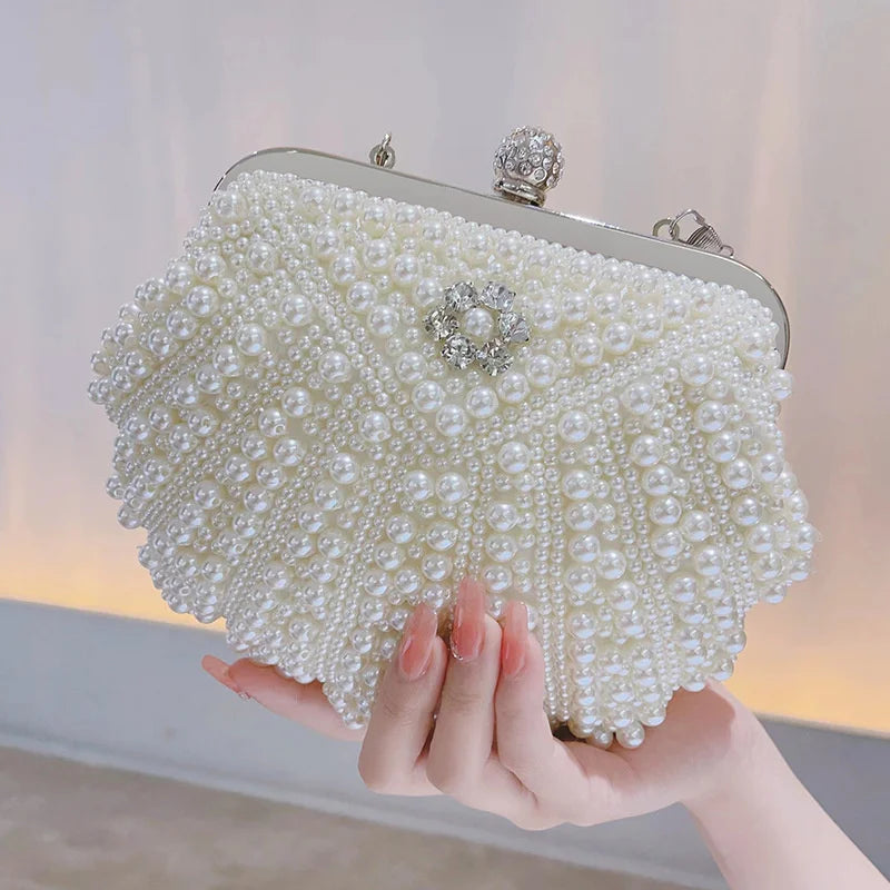 White Pearls Handbags for Woman 2026 New Luxury Top-handle Beading Evening Bags Wedding Party Clutch Purse Bolsas De Mujer