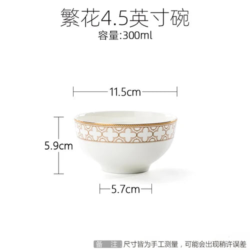 Delicate Bone China Bowl Saucer Luxury Gold-plated Dinner Plate Coffee Cup Hotel Restaurant Dinnerware Dinner Cooking Fish Plate