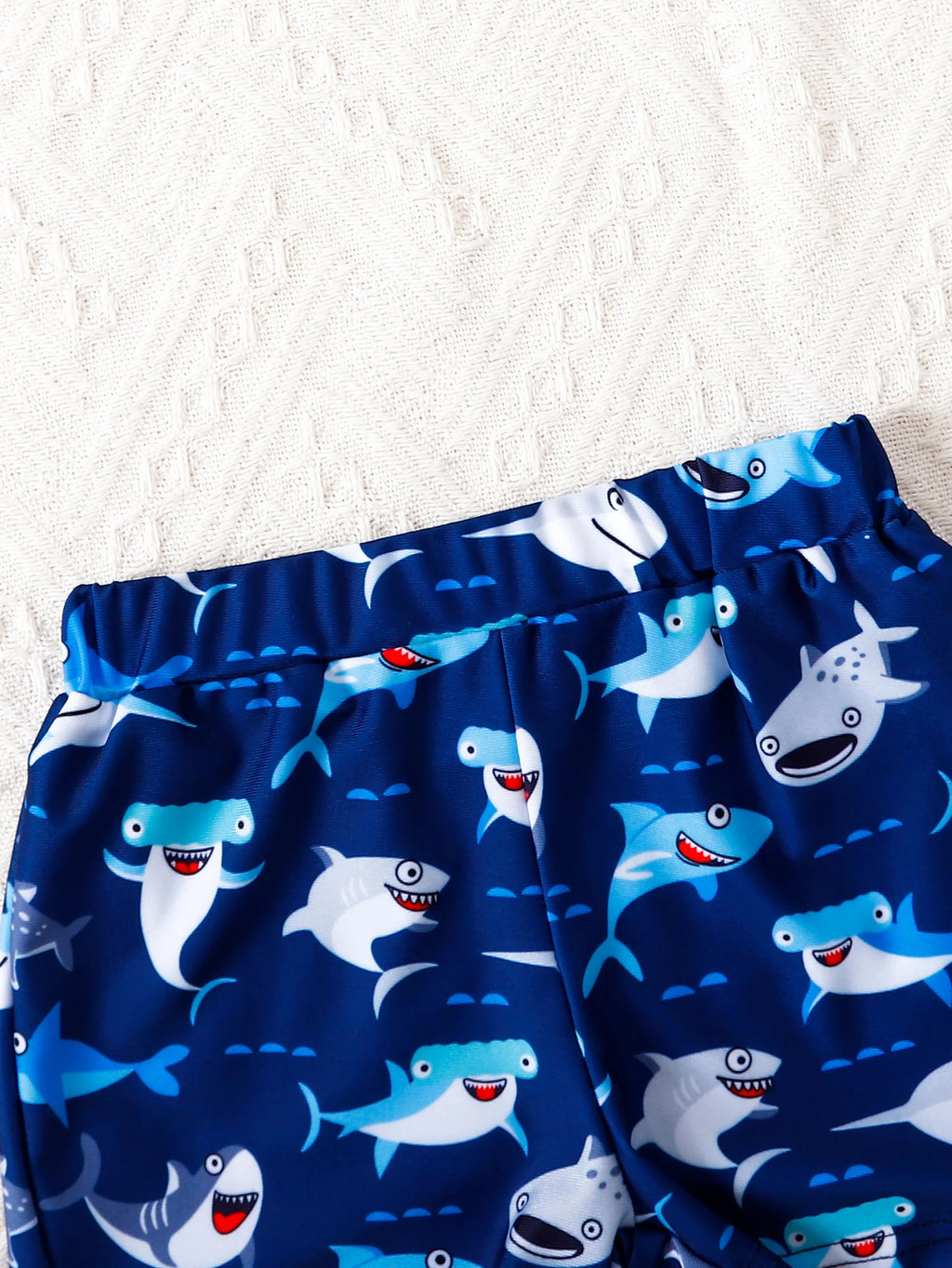 Summer Toddler Boys Swim Trunks 1-3Y Cartoon Shark Print Drawstring Waist Quick-Dry Swim Shorts Kids Beachwear