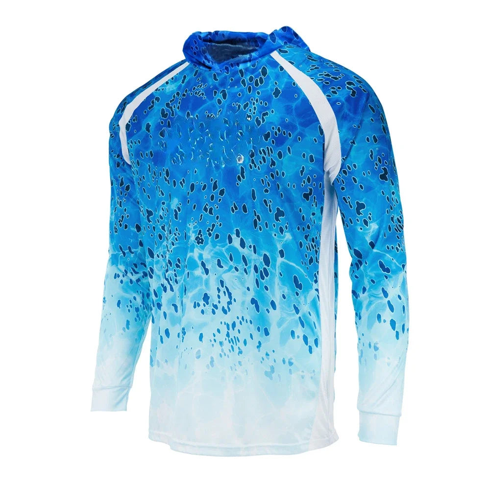 Fishing Apparel Summer Outdoor Men Long Sleeve T Shirt Fish Shirt Sun Protection Breathable Hooded Angling Clothing