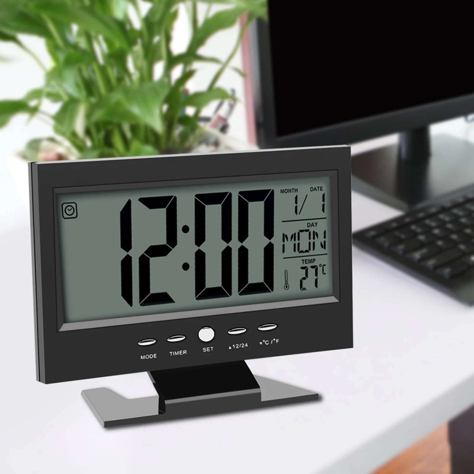 Alarm Clock Temp Display Clock Sound Sensor Clock LCD Digital Sound Sensor Table Desk Alarm Clock with Calendar and Temp Display
