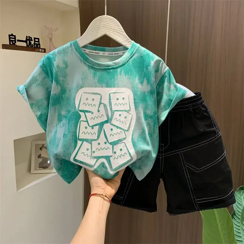 Kids Clothing 2pcs Sets Boys Grey Hole Short Sleeved T-shirt+ Denim Shorts Summer Suit 2025 New  Handsome Baby Clothes