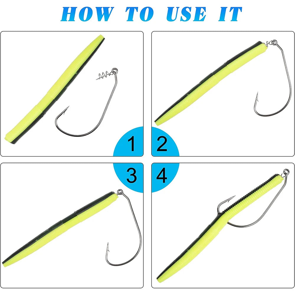 30Pcs Worm Fishing Hooks Jig Crank Barbed Hook High Carbon Steel Swimbait Hooks with Spring Twist Lock for Soft Fishing Lures