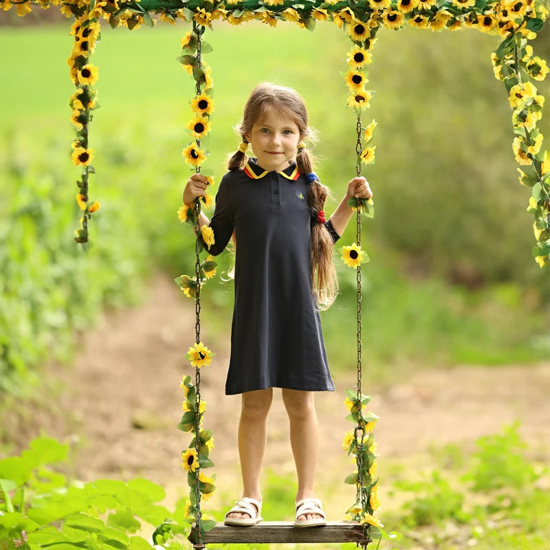 Kids family clothing set stripes collar dress boy shirt baby top & shorts set teen top & long skirt set bee logo