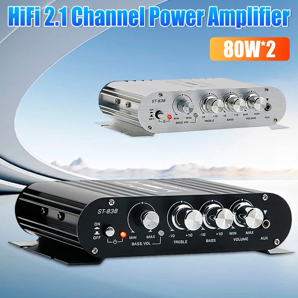 ST-838 Home Theater Amplifiers HiFi 2.1 Channel Power Amplifier Stereo Bass Sound Car Home Amp Media Player Subwoofer Amplifier
