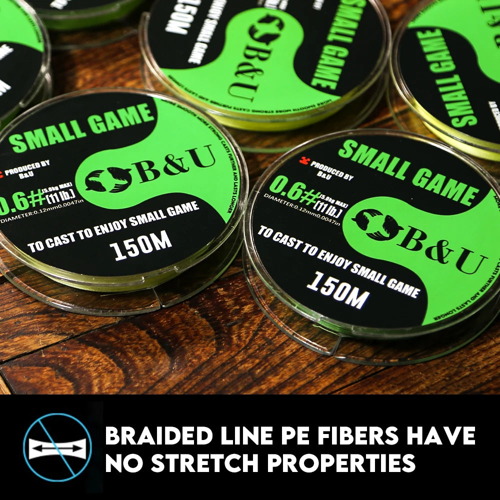 B&U 150m Micro Fishing Lines Saltwater Long Casting Fishing 4 Strands Braided PE Japan Monofilament Fishing Line Set Leader Line