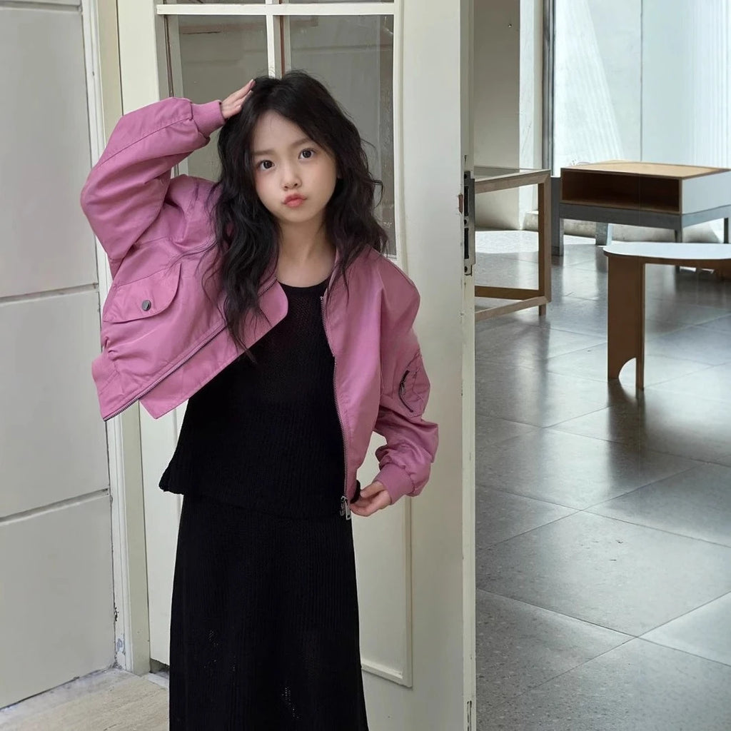Child Clothing Korean Children's Girls' Outerwear Autumn and Spring New Casual and Fashion Jacket Kids Solid Color Coat