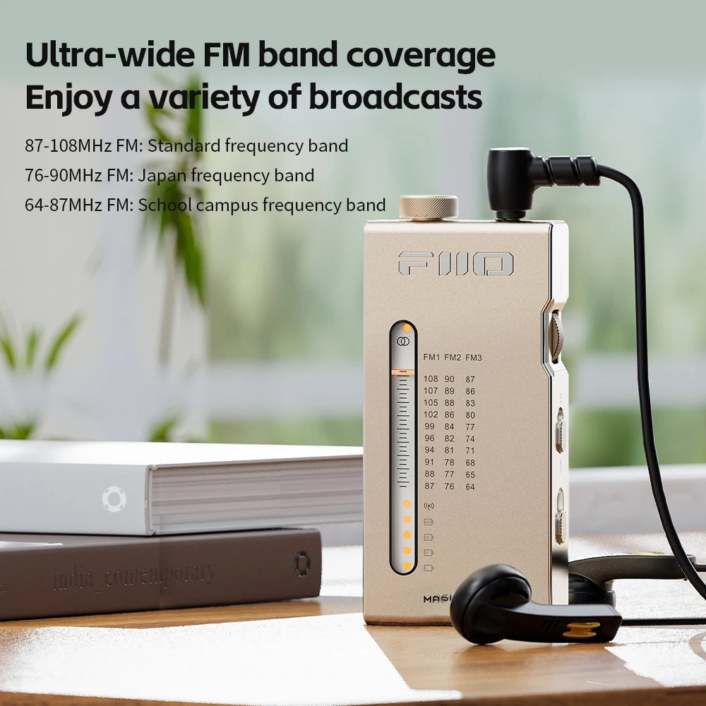 FiiO RR11 Portable HiFi FM Stereo Radio Receiver with analog PVR tuning, BASS+3D sound effects, 64MHz-108MHz