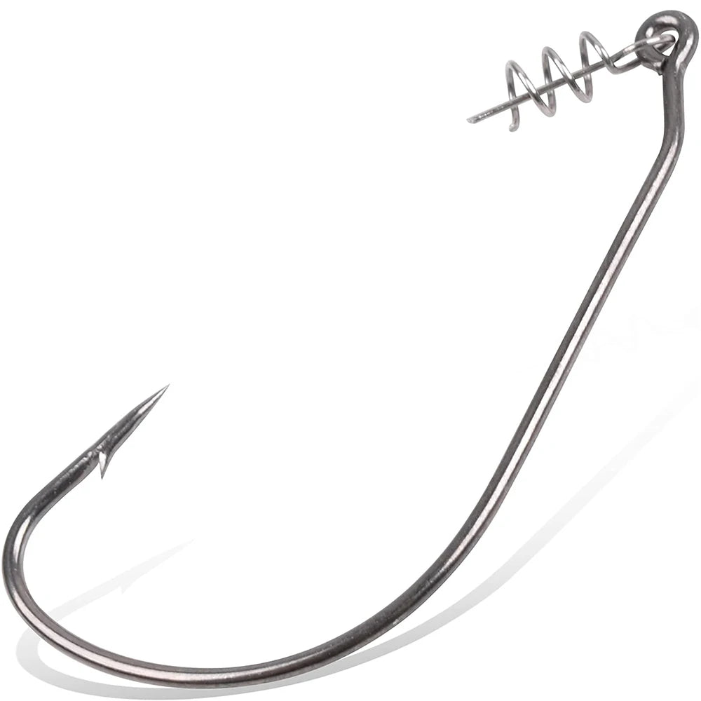 30Pcs Worm Fishing Hooks Jig Crank Barbed Hook High Carbon Steel Swimbait Hooks with Spring Twist Lock for Soft Fishing Lures