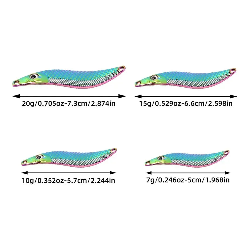 Metal VIB Leech Spinners Spoon Lures 7g 10g 15g 20g Artificial Bait With Feather Hook Night Fishing Tackle for Bass Pike Perch
