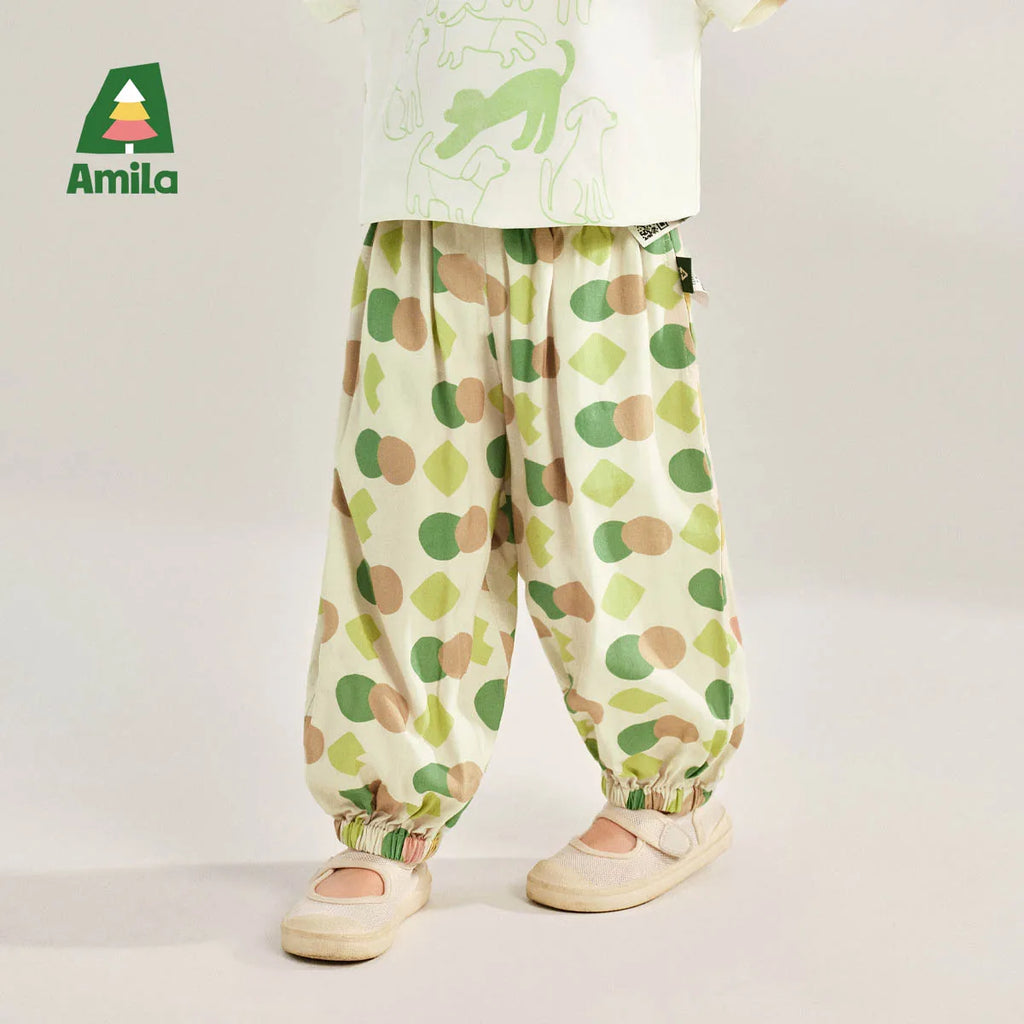 Amila Baby Pant 2026 Summer New Casual Fashionable Comfortable Breathable Fully Printed Contrasting Color Binding Feet Clothing