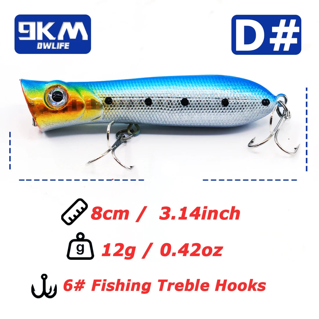 8cm 12g Topwater Popper Fishing Lure Saltwater Surface Casting Bait Freshwater Bass Trout Catfish Striper Tuna Large Predator
