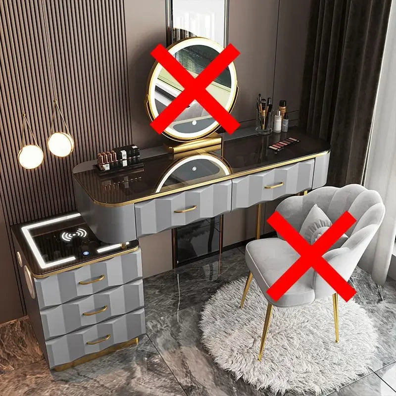 Makeup Vanity Desk with Wireless Charging Station and Bluetooth Speaker, Dressing Table with Tempered Glass Desktop,Vanity Set