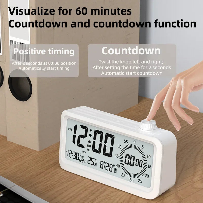Alarm Clock with 3 Alarms, Night Light, Visual Timer, Digital Clock for Children Students, Desk Clock with Gift Box for Bedroom