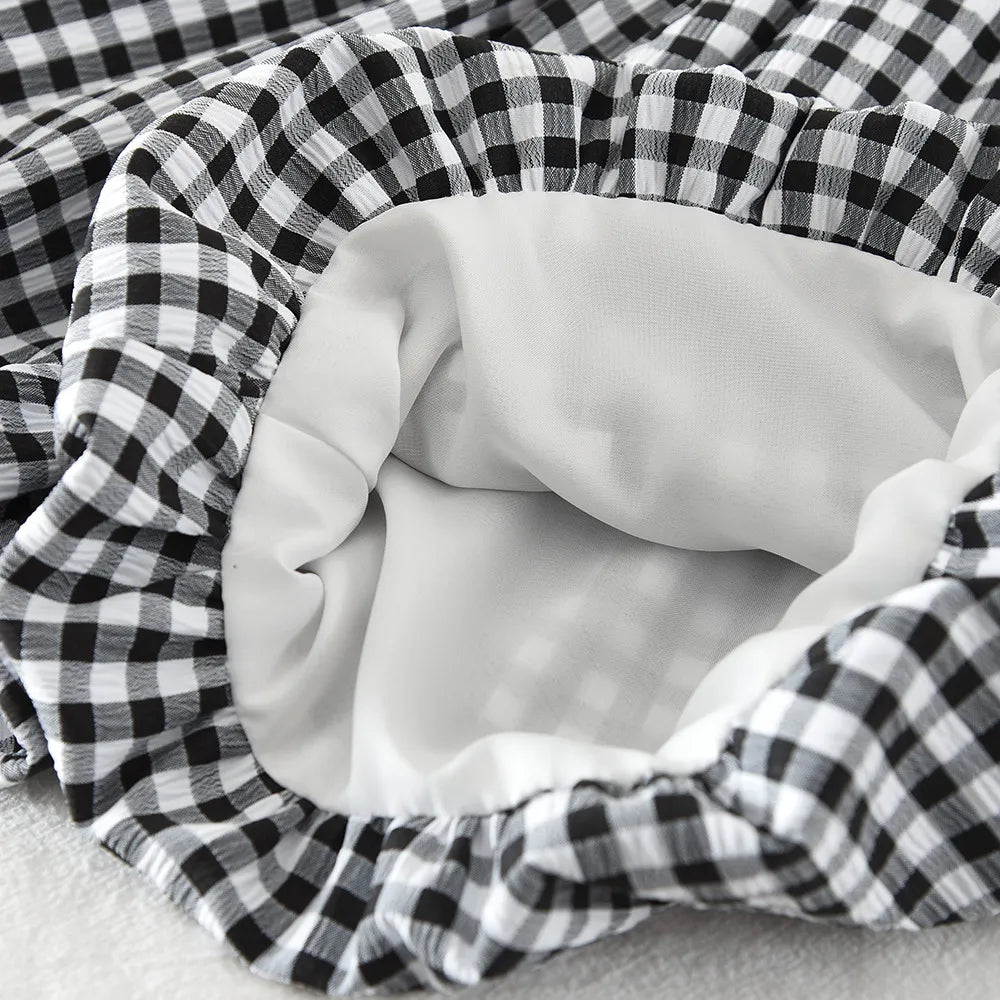2026 Kids Clothing Girls' Summer Clothing Gray Bow Hollow Sleeveless Top + Checkered Shorts Daily Casual Children's Set